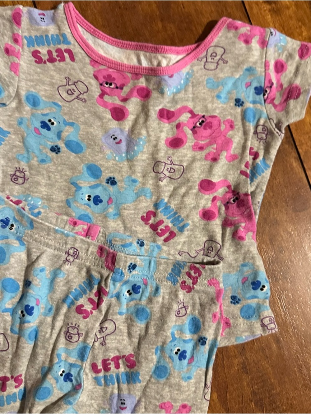Nickelodeon Blue’s Clues & You Girls Pink & Gray Pajama Set Let's Think Print 2T - Picture 4 of 4
